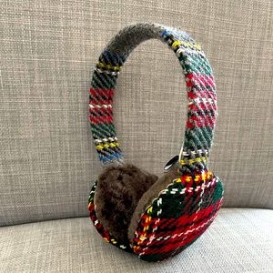 J. Crew Plaid Earmuffs with Fur Detail